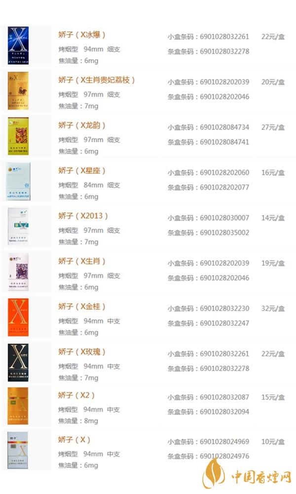 嬌子X香煙價(jià)格表圖大全 嬌子X系列2020最新價(jià)格