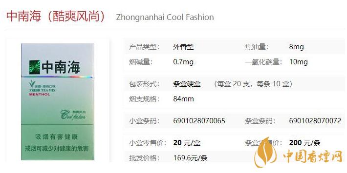 2021中南?？崴L(fēng)尚價(jià)格和圖片一覽 中南海酷爽風(fēng)尚多少錢一包